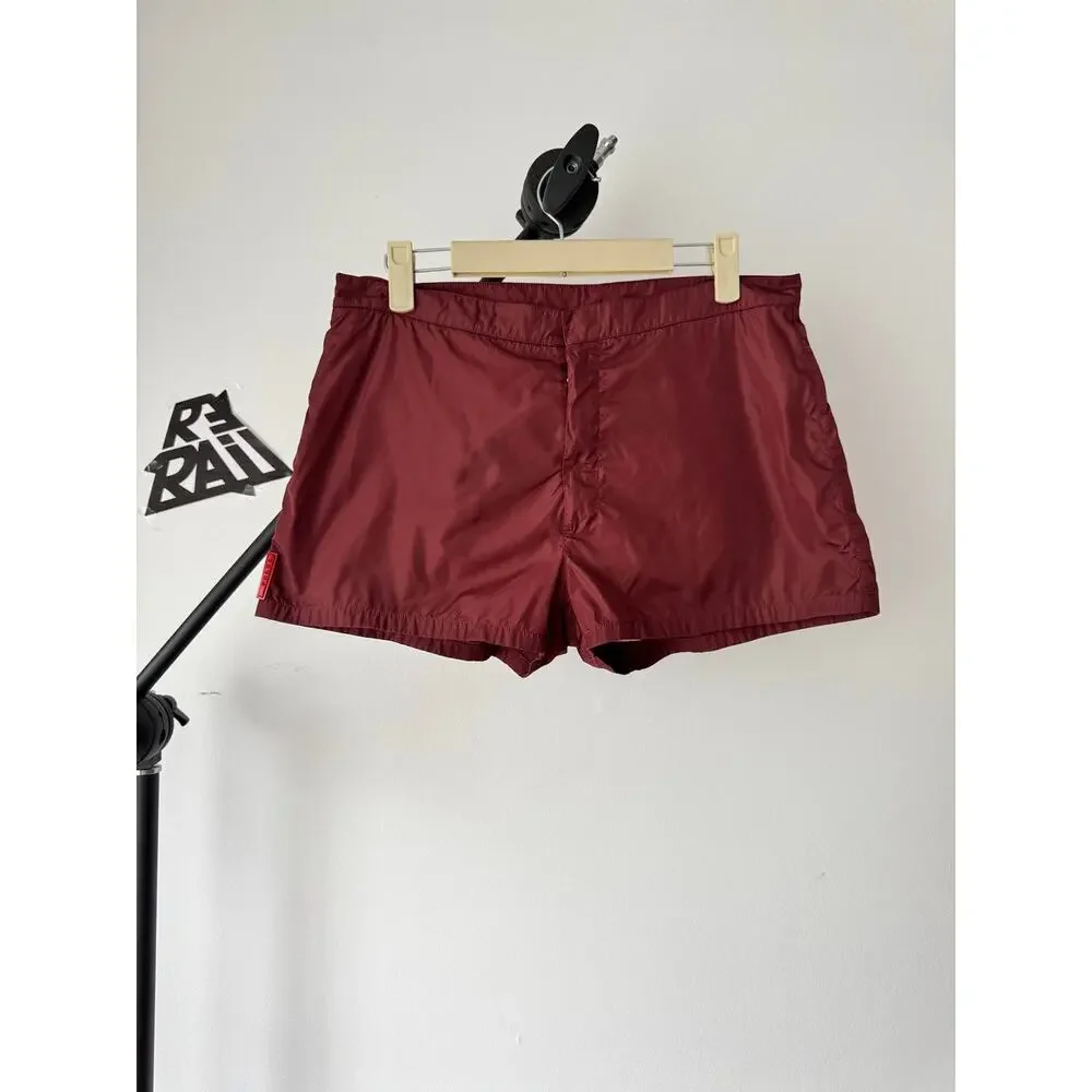 Prada Red Tab Nylon Metal Swim Shorts Burgundy - Picture 2 of 9